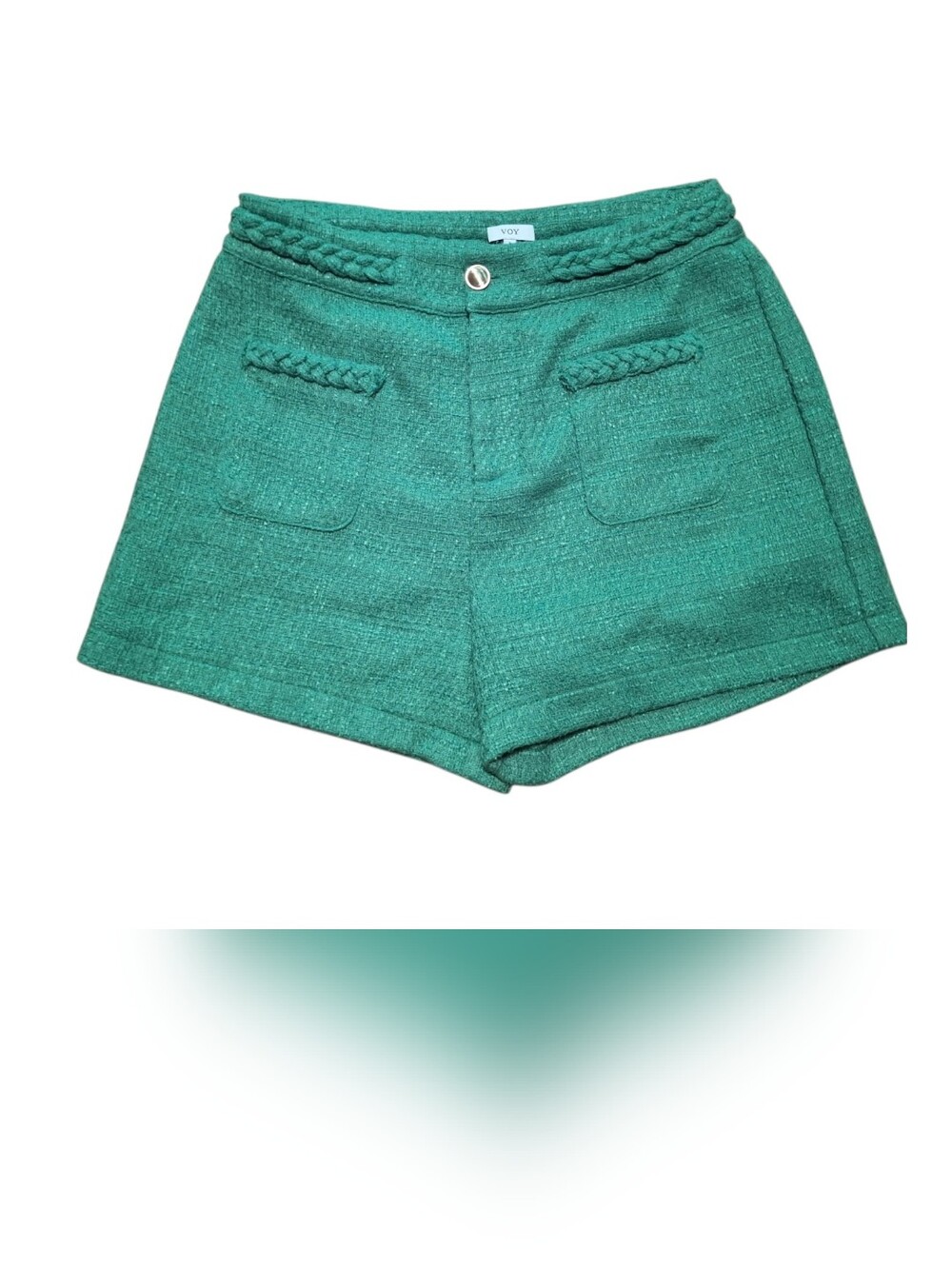 VOY Kelly GREEN Braided-Waist Tweed Women's Shorts Large Vintage Look on trend